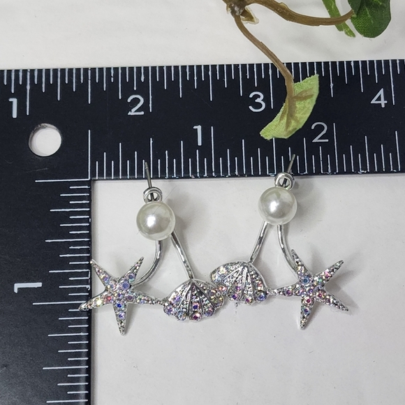 Silver and Iridescent Crystal Starfish and Shell Earrings - Picture 6 of 6